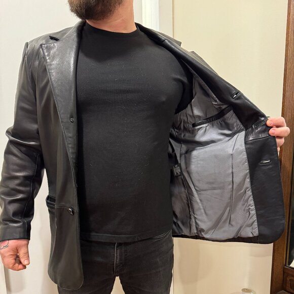 VINTAGE Y2K Leather Sports Jacket - Picture 3 of 9